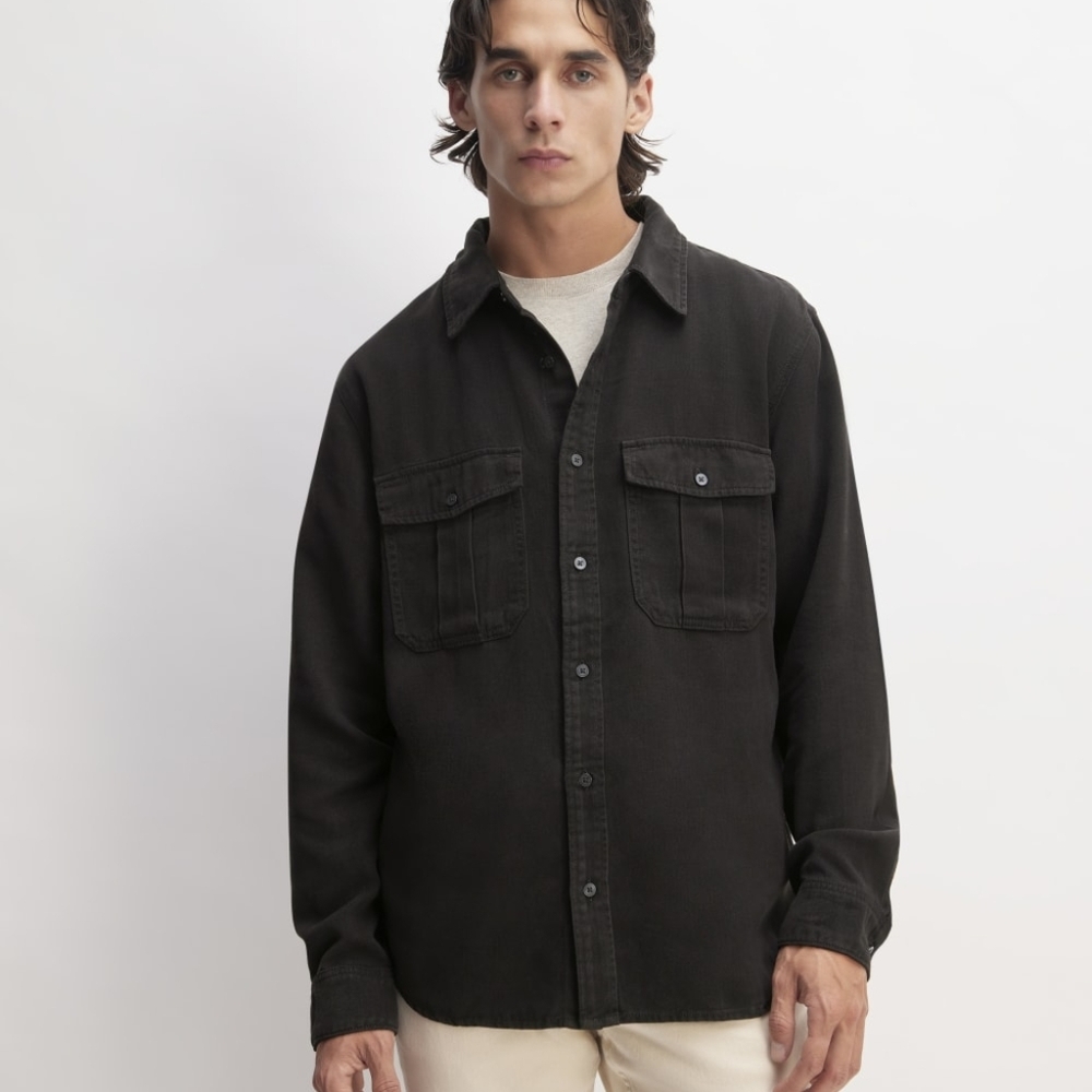 Everlane Shirt Mens Black Tencel Long Sleeve Button Shacket Jacket Buttersoft
